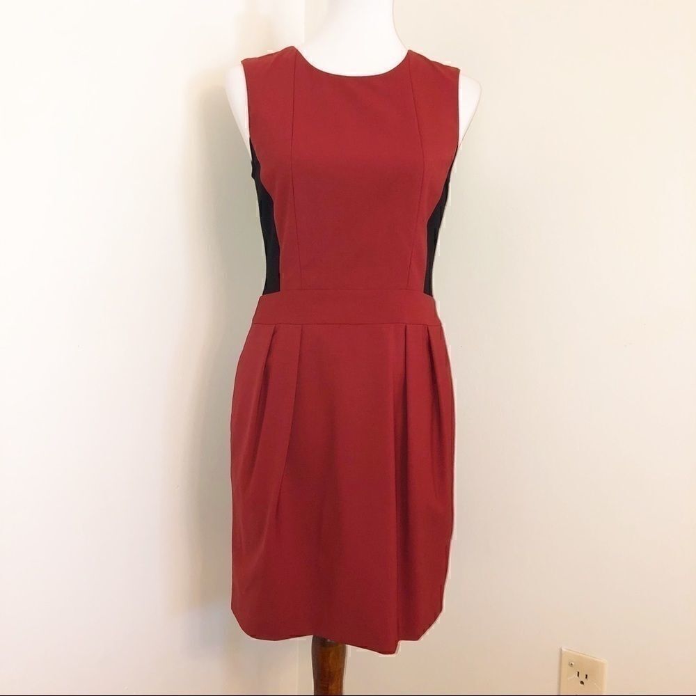 Theory Burgundy & Black Color Block Dress Size 6
